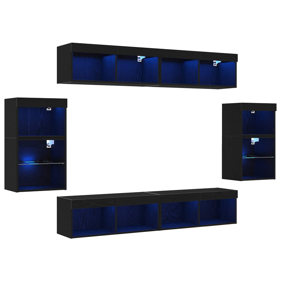 Tv-meubelset Wandgemonteerd 8 pcs Zwart eiken Bewerkt hout