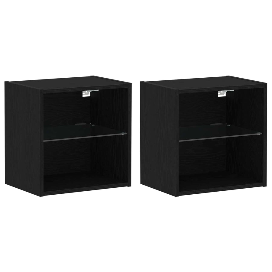 Tv-meubelset Wandgemonteerd 8 pcs Zwart eiken Bewerkt hout