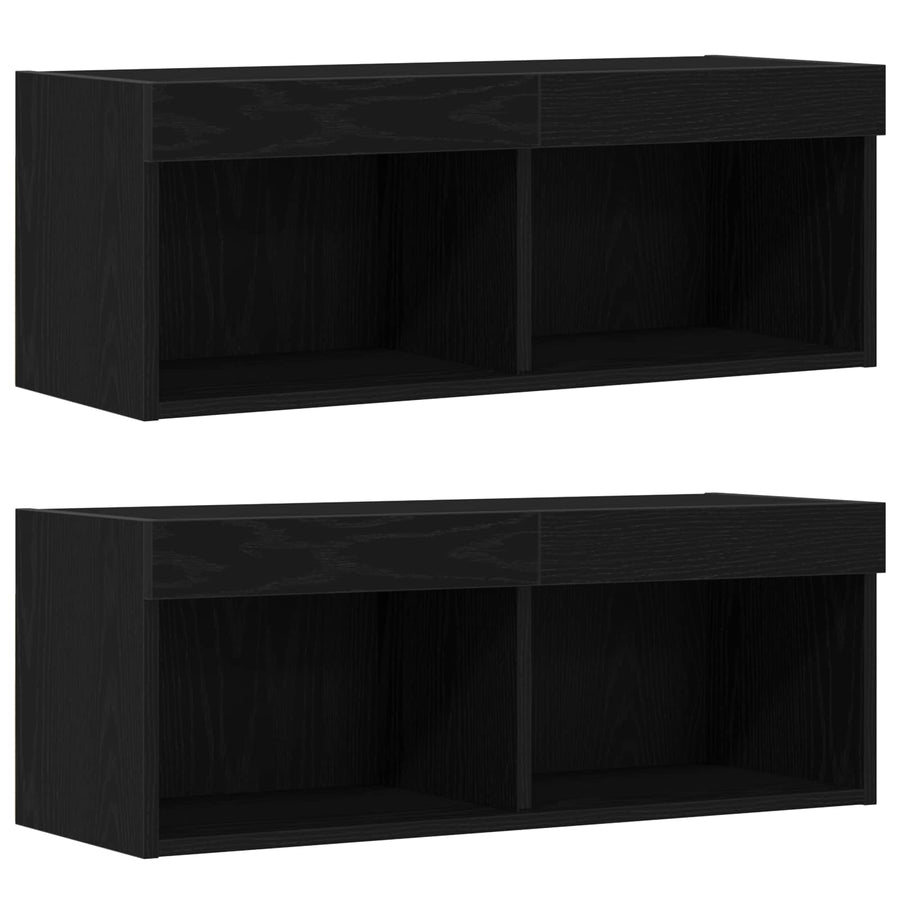 Tv-meubelset Wandgemonteerd 8 pcs Zwart eiken Bewerkt hout