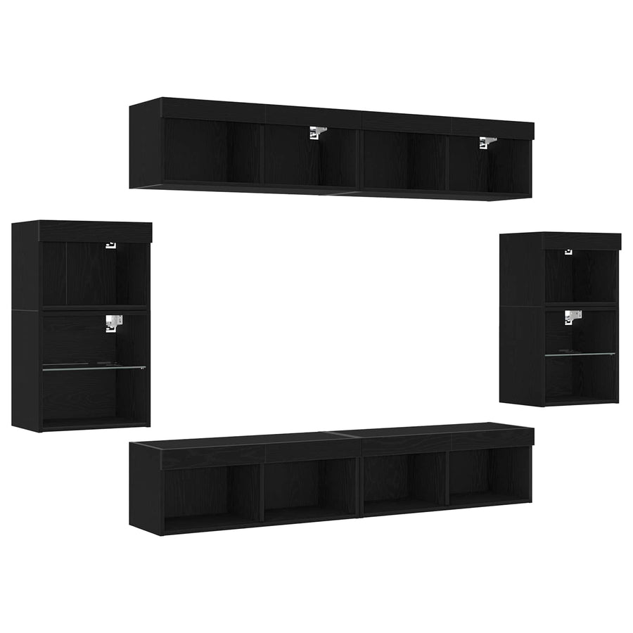 Tv-meubelset Wandgemonteerd 8 pcs Zwart eiken Bewerkt hout