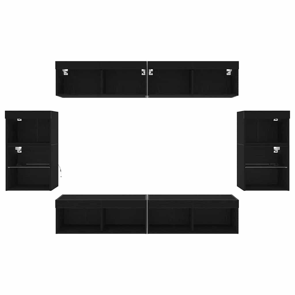 Tv-meubelset Wandgemonteerd 8 pcs Zwart eiken Bewerkt hout