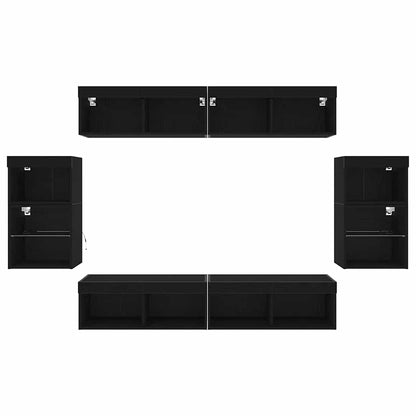 Tv-meubelset Wandgemonteerd 8 pcs Zwart eiken Bewerkt hout
