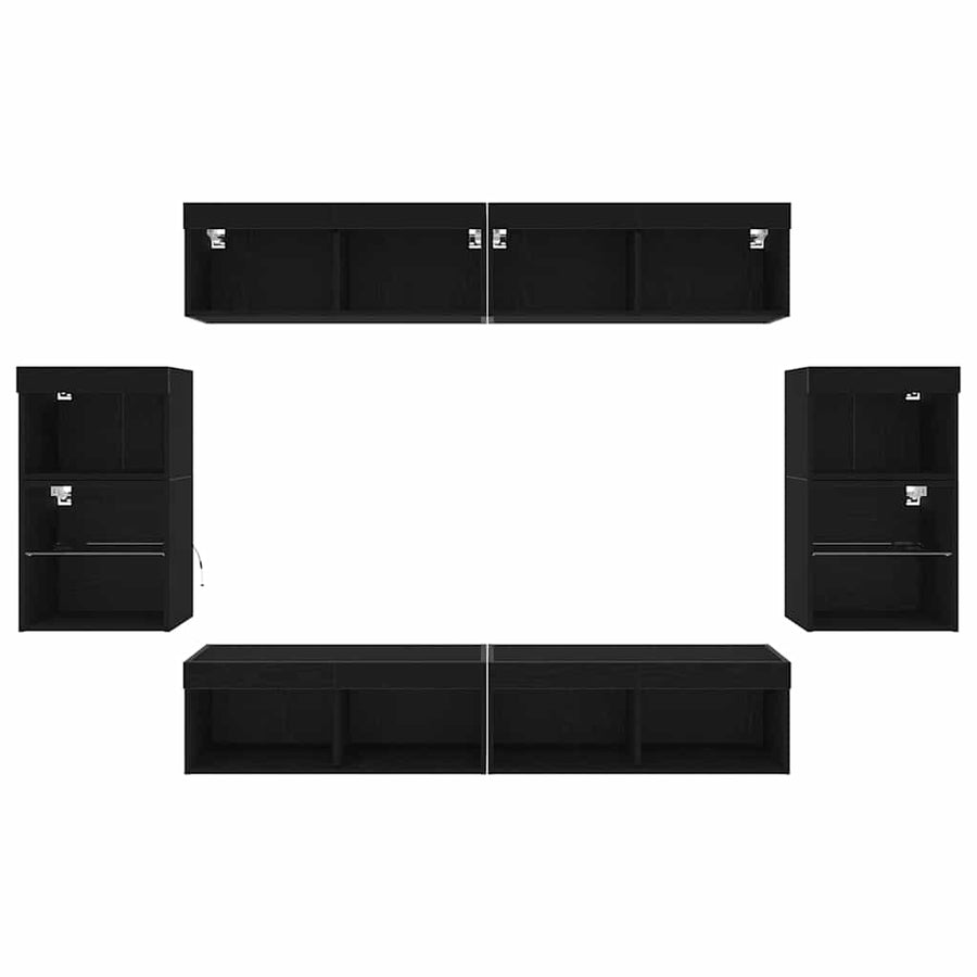 Tv-meubelset Wandgemonteerd 8 pcs Zwart eiken Bewerkt hout