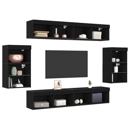 Tv-meubelset Wandgemonteerd 8 pcs Zwart eiken Bewerkt hout