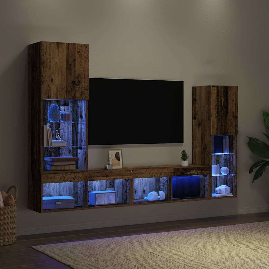 TV-kast met LED-striplichten 4 pcs Oud hout Bewerkt hout