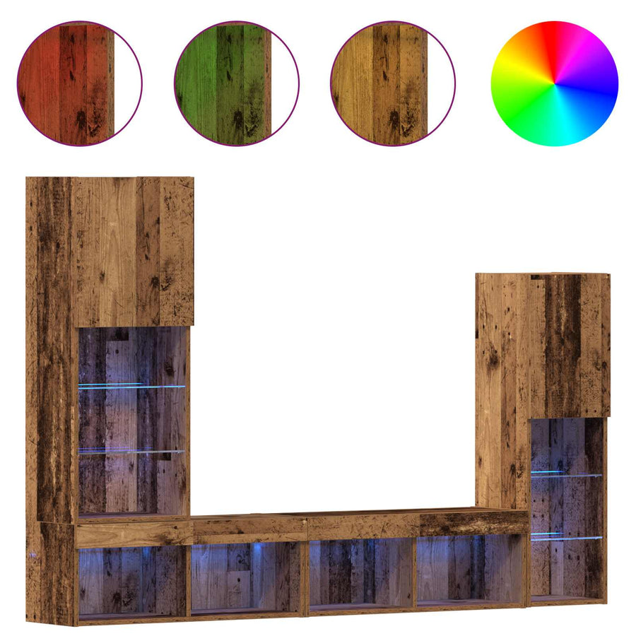 TV-kast met LED-striplichten 4 pcs Oud hout Bewerkt hout