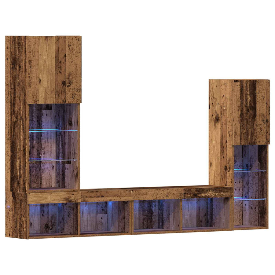 TV-kast met LED-striplichten 4 pcs Oud hout Bewerkt hout