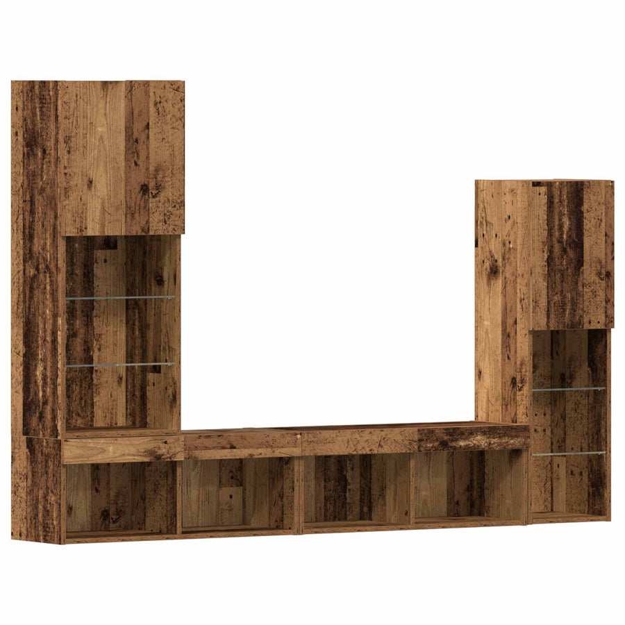 TV-kast met LED-striplichten 4 pcs Oud hout Bewerkt hout