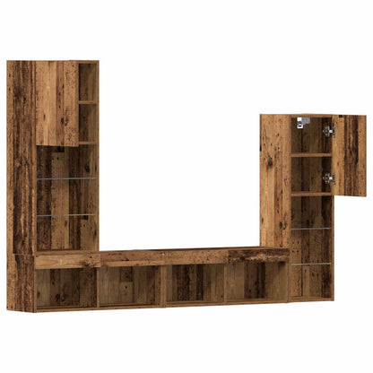 TV-kast met LED-striplichten 4 pcs Oud hout Bewerkt hout