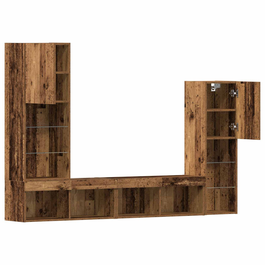 TV-kast met LED-striplichten 4 pcs Oud hout Bewerkt hout