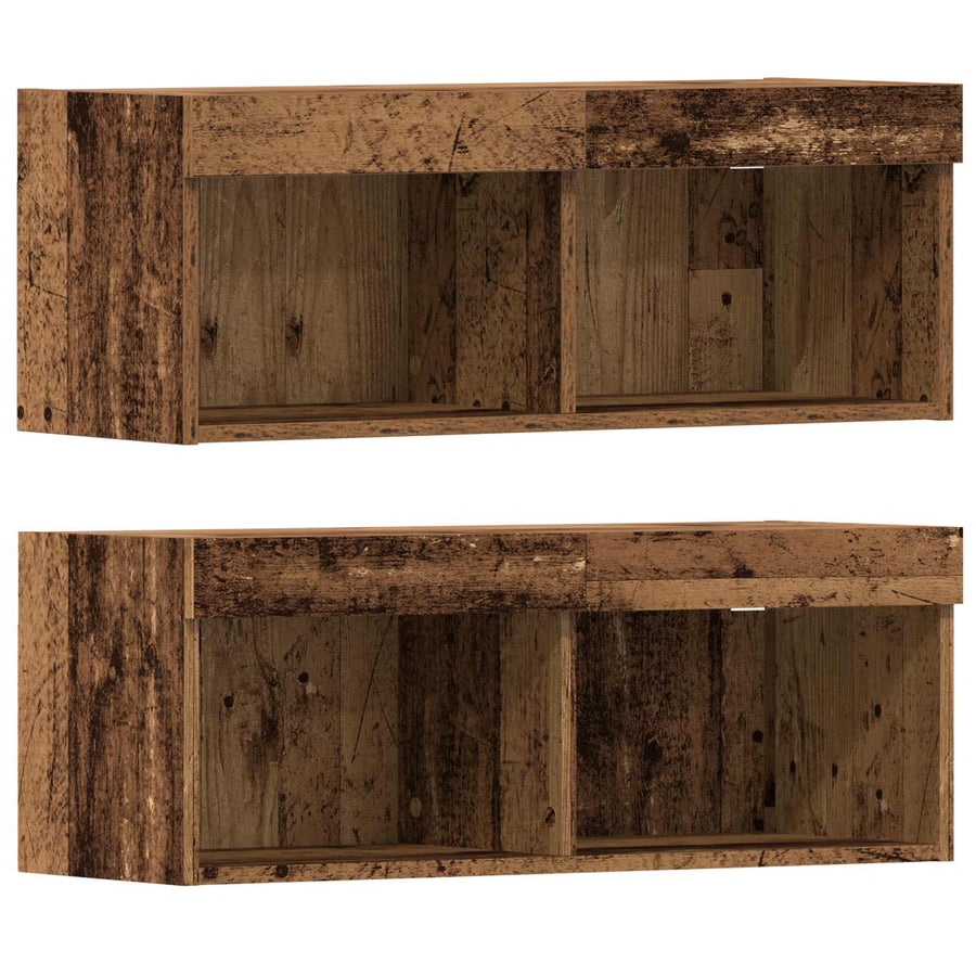 TV-kast met LED-striplichten 4 pcs Oud hout Bewerkt hout