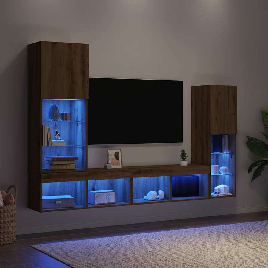 TV-kast 4 pcs artisanaal eikenkleurig Bewerkt hout