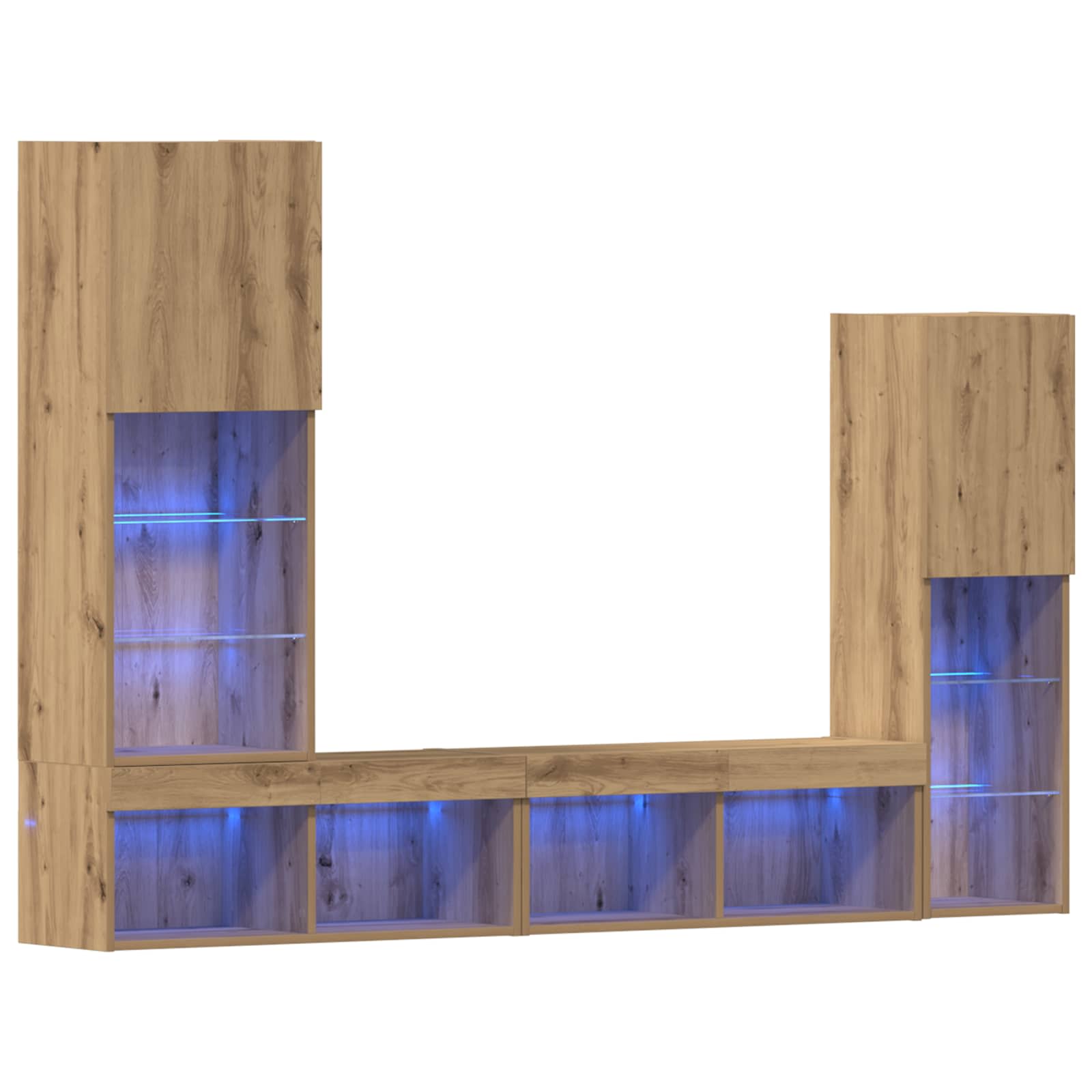 TV-kast 4 pcs artisanaal eikenkleurig Bewerkt hout