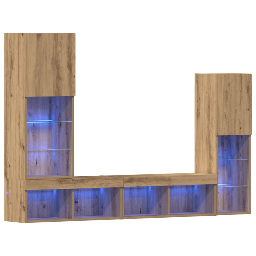 TV-kast 4 pcs artisanaal eikenkleurig Bewerkt hout