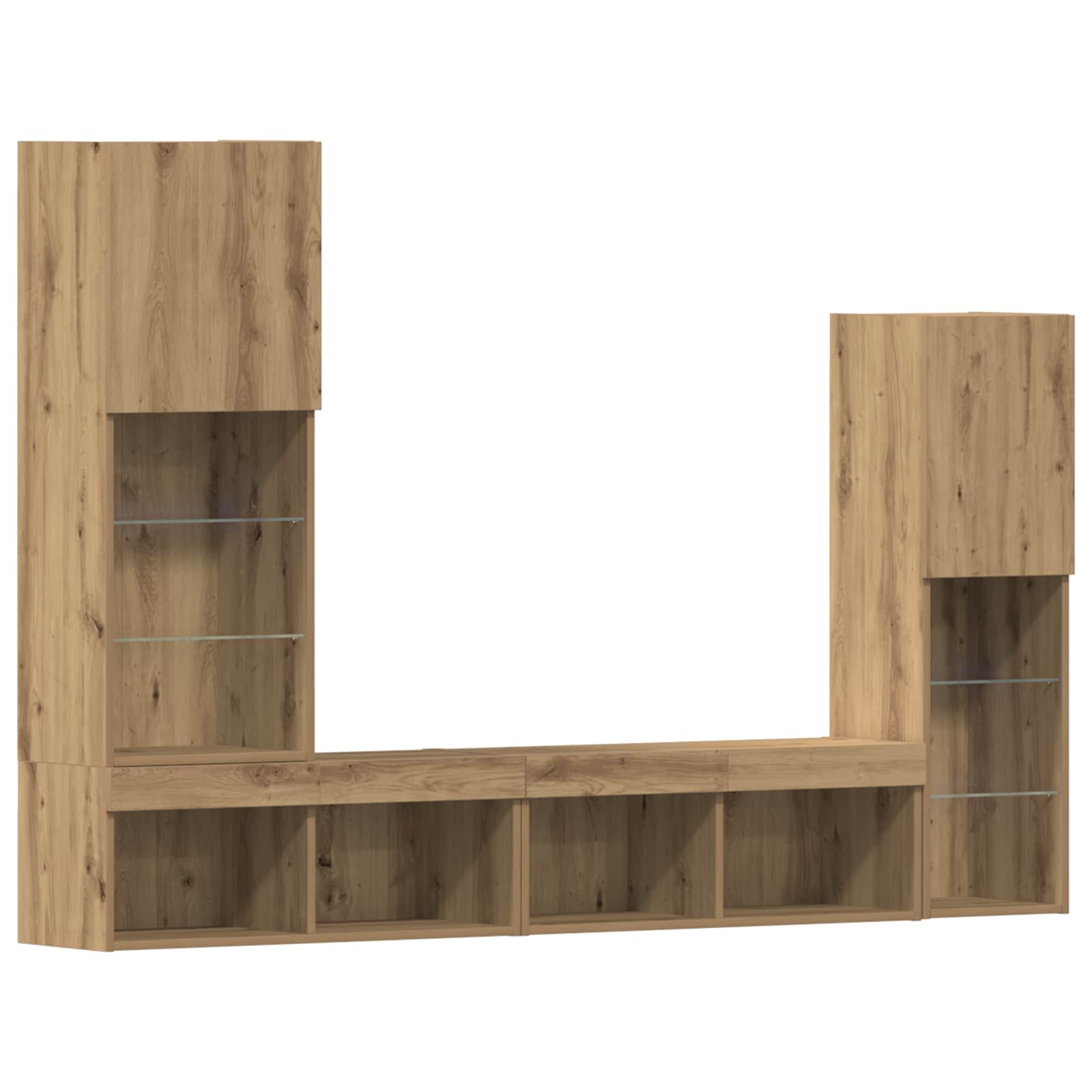 TV-kast 4 pcs artisanaal eikenkleurig Bewerkt hout
