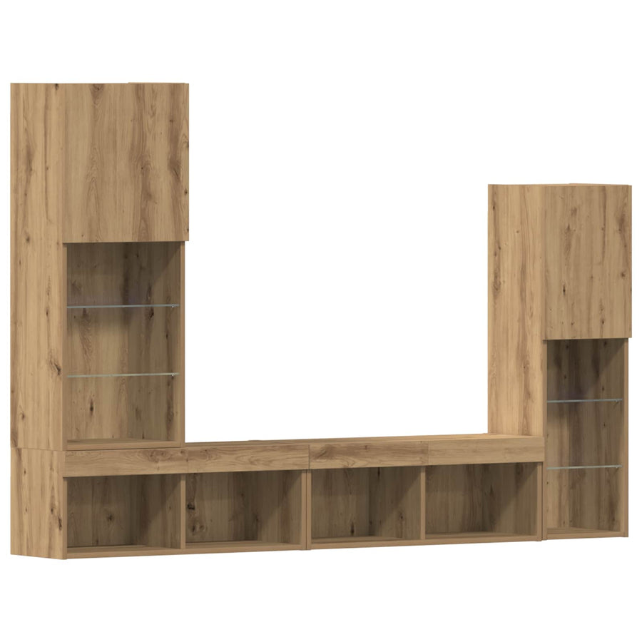 TV-kast 4 pcs artisanaal eikenkleurig Bewerkt hout