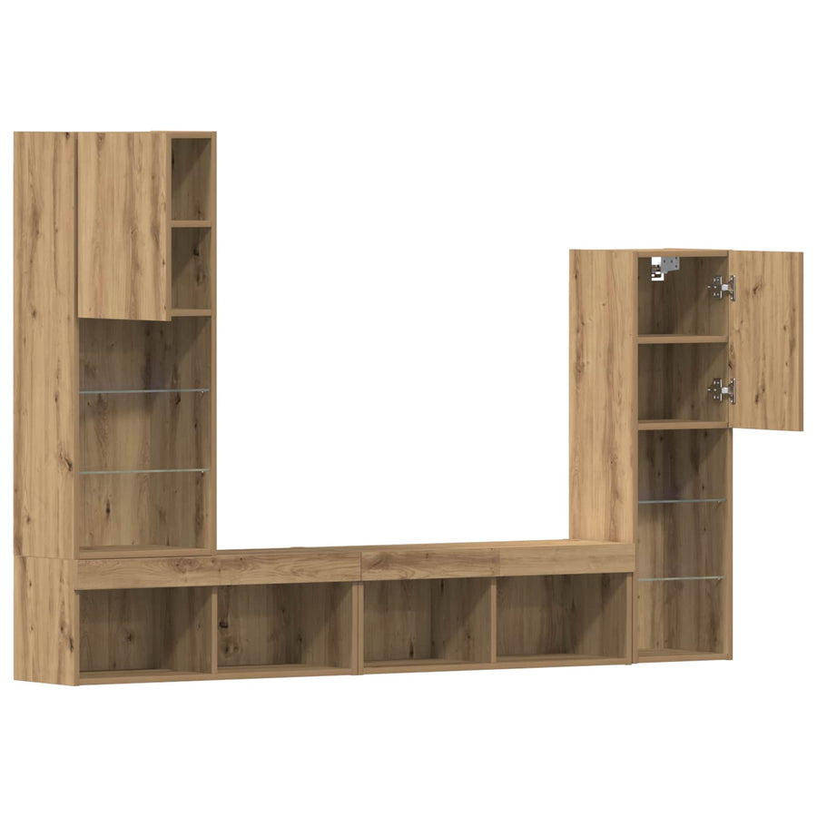 TV-kast 4 pcs artisanaal eikenkleurig Bewerkt hout
