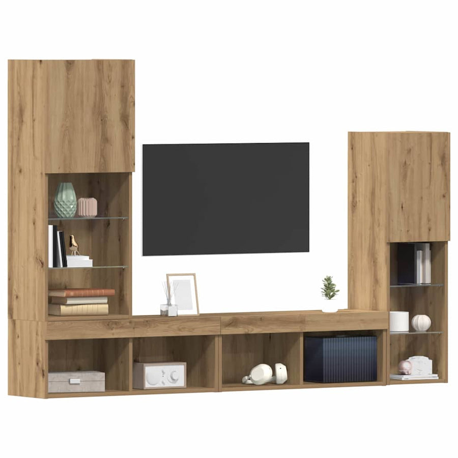 TV-kast 4 pcs artisanaal eikenkleurig Bewerkt hout