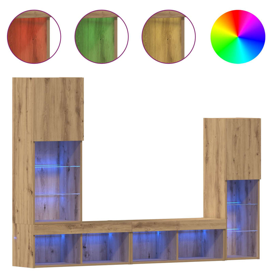 TV-kast 4 pcs artisanaal eikenkleurig Bewerkt hout
