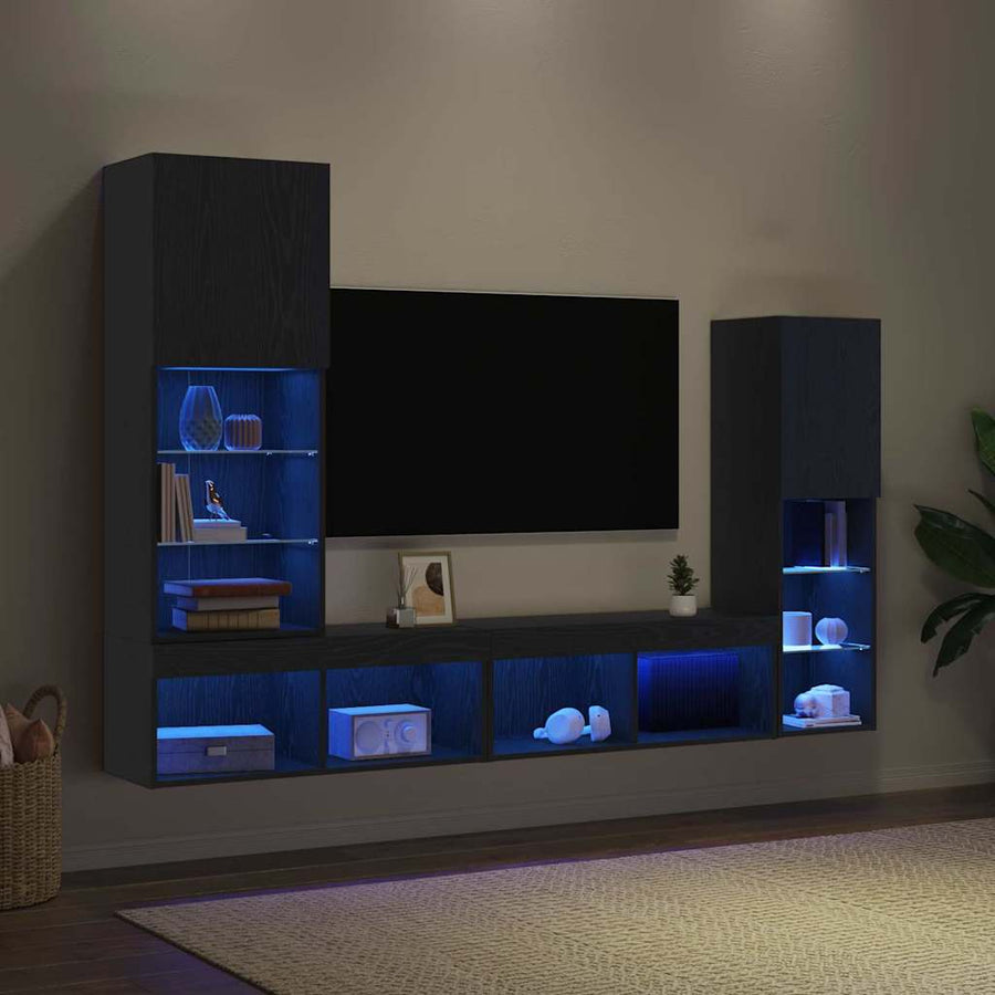 TV-kast met LED-striplichten 4 pcs Zwart eiken Bewerkt hout