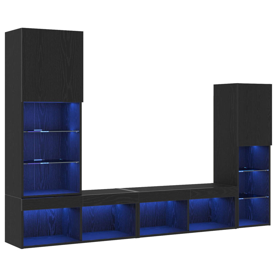 TV-kast met LED-striplichten 4 pcs Zwart eiken Bewerkt hout