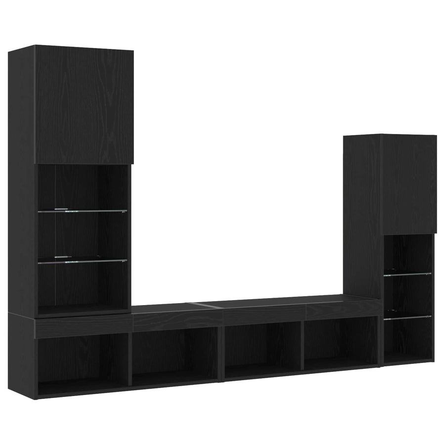 TV-kast met LED-striplichten 4 pcs Zwart eiken Bewerkt hout