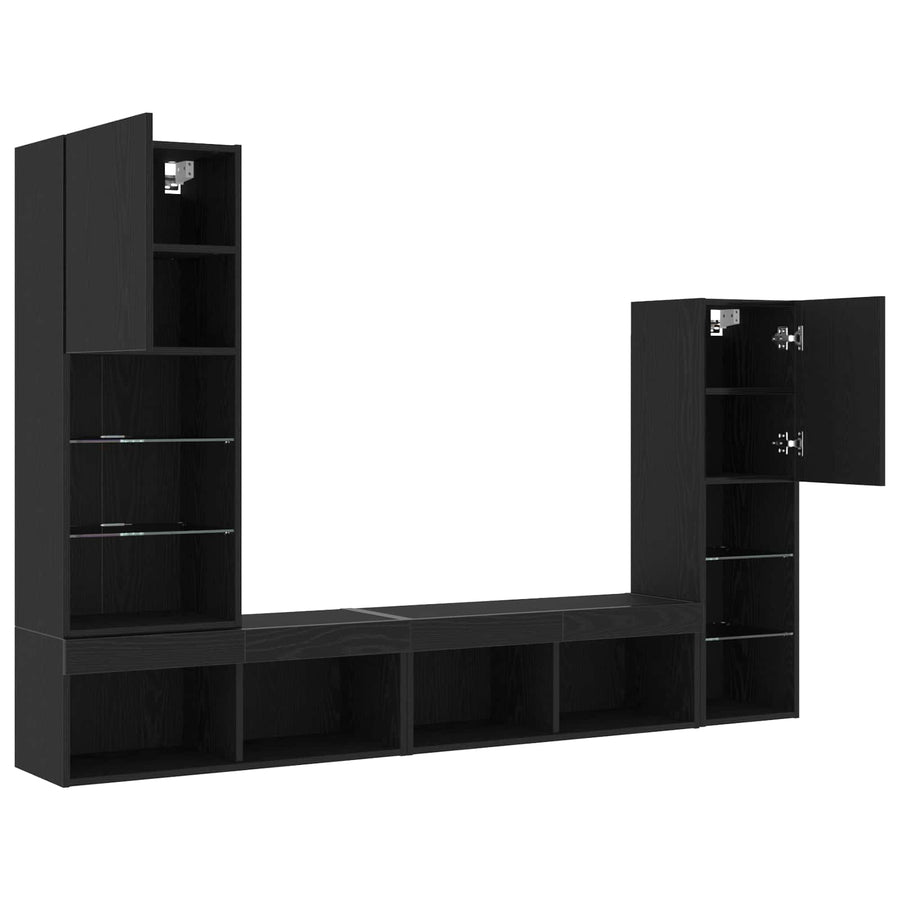 TV-kast met LED-striplichten 4 pcs Zwart eiken Bewerkt hout