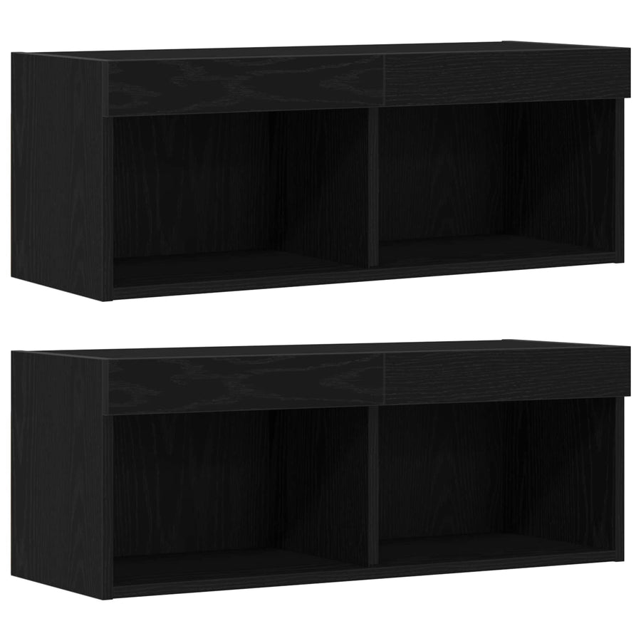 TV-kast met LED-striplichten 4 pcs Zwart eiken Bewerkt hout