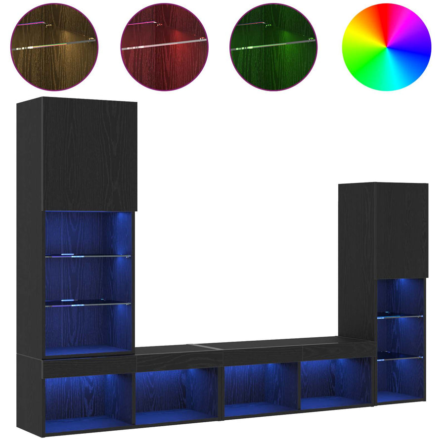 TV-kast met LED-striplichten 4 pcs Zwart eiken Bewerkt hout