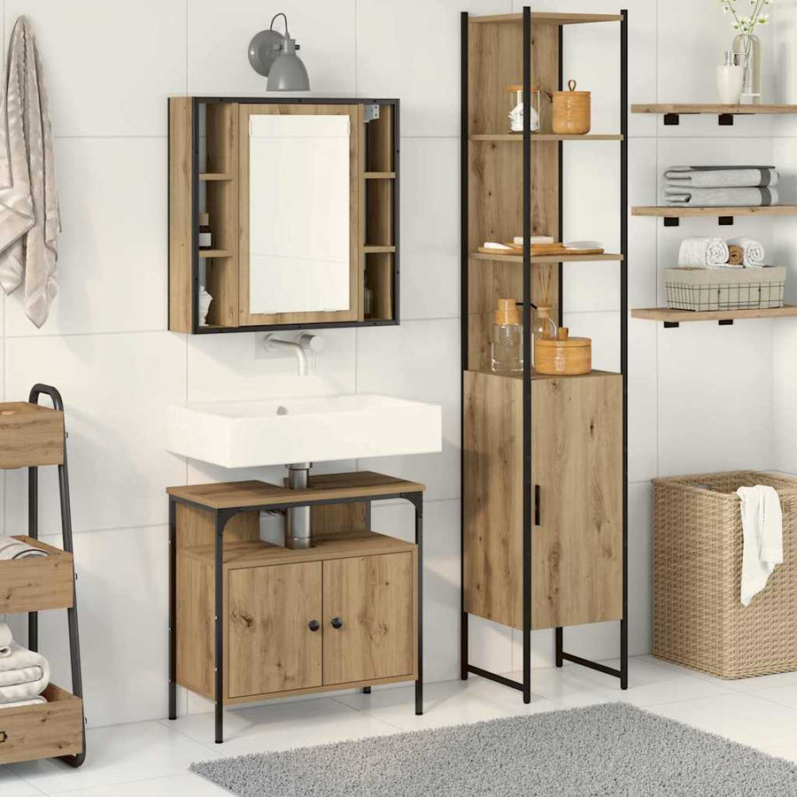 Badkamermeubelset met plank 3 pcs Artisan Eiken Bewerkt hout