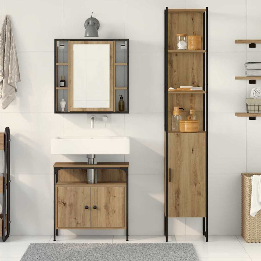 Badkamermeubelset met plank 3 pcs Artisan Eiken Bewerkt hout