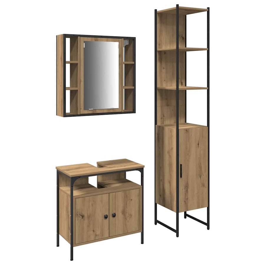 Badkamermeubelset met plank 3 pcs Artisan Eiken Bewerkt hout