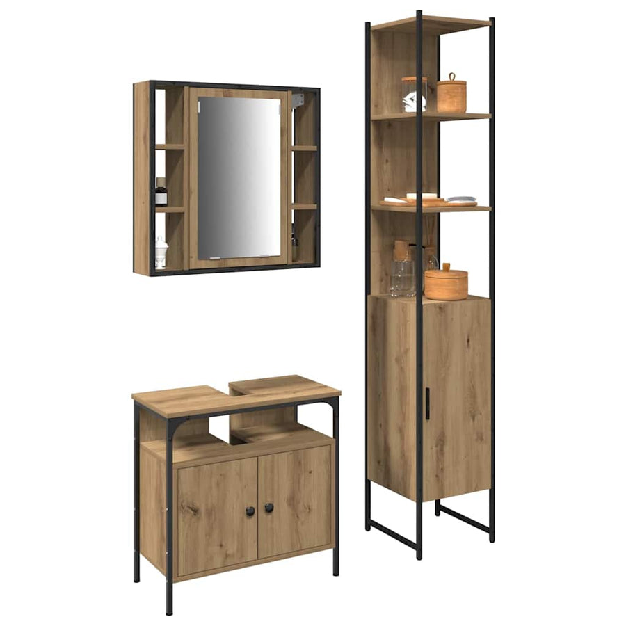 Badkamermeubelset met plank 3 pcs Artisan Eiken Bewerkt hout