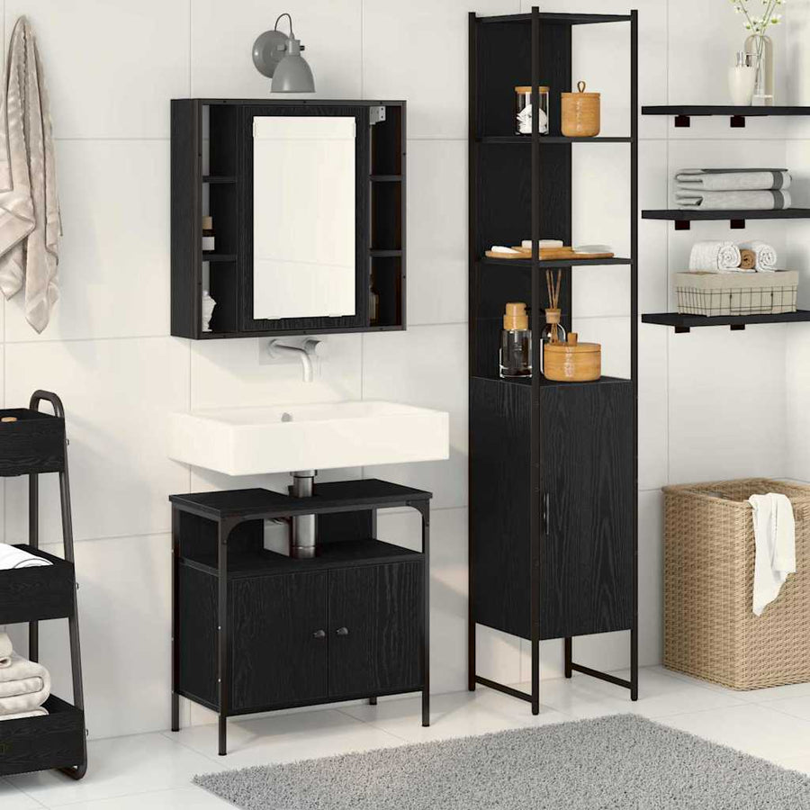 Badkamermeubelset met plank 3 pcs Zwart Eiken Bewerkt hout