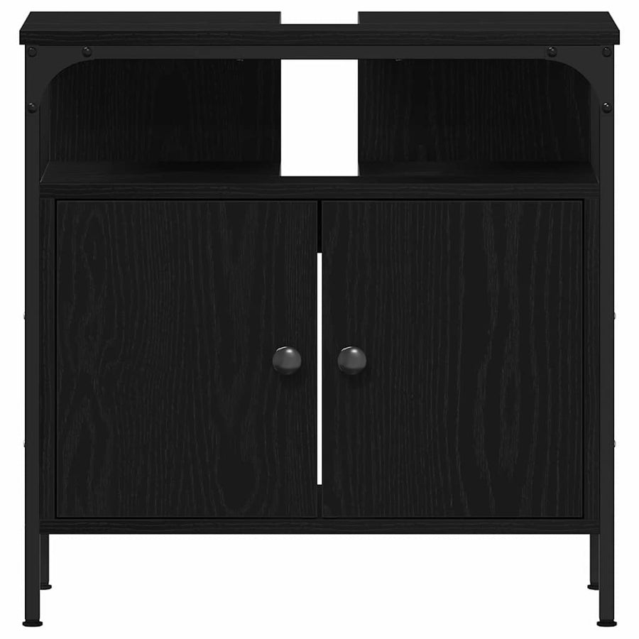 Badkamermeubelset met plank 3 pcs Zwart Eiken Bewerkt hout