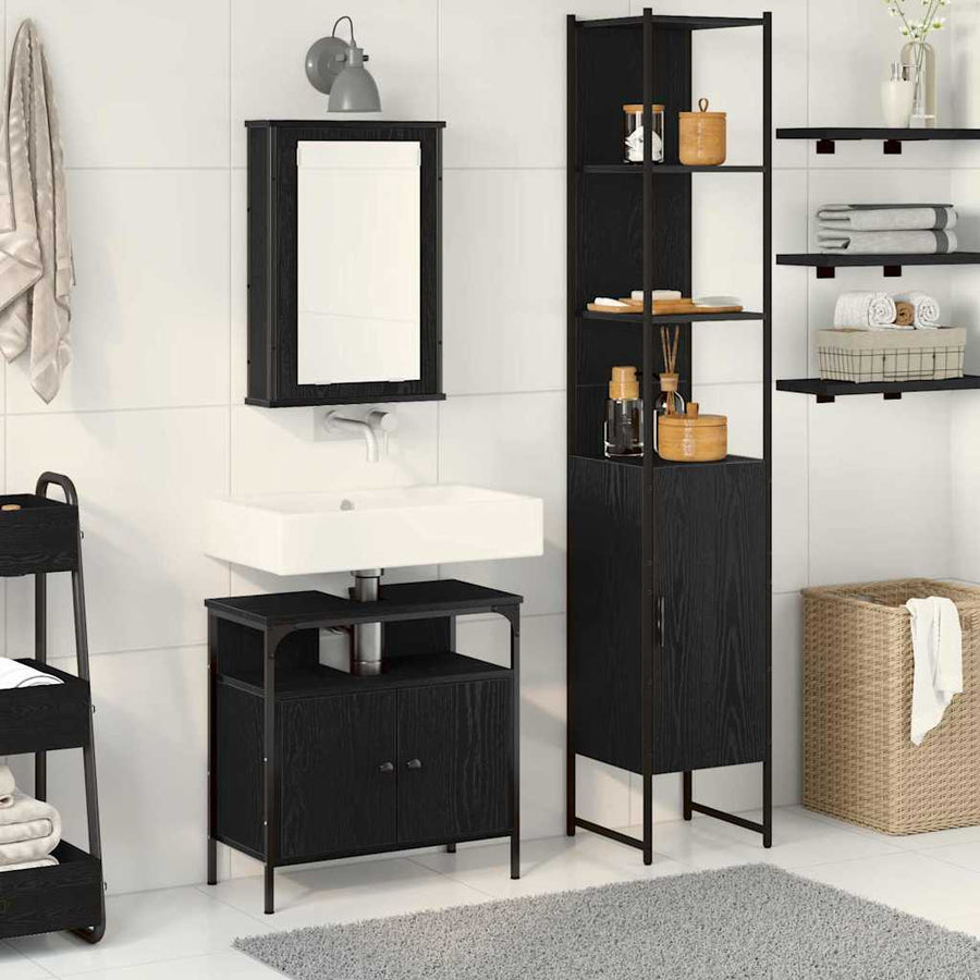 Badkamermeubelset met plank 3 pcs Zwart Eiken Bewerkt hout