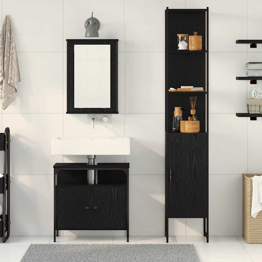 Badkamermeubelset met plank 3 pcs Zwart Eiken Bewerkt hout