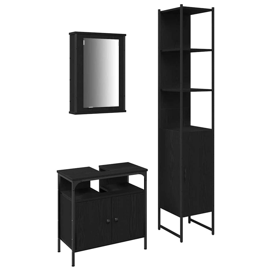 Badkamermeubelset met plank 3 pcs Zwart Eiken Bewerkt hout