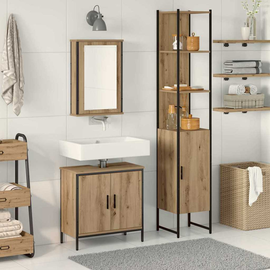 Badkamermeubelset met plank met opslag 3 pcs Bruin Bewerkt hout