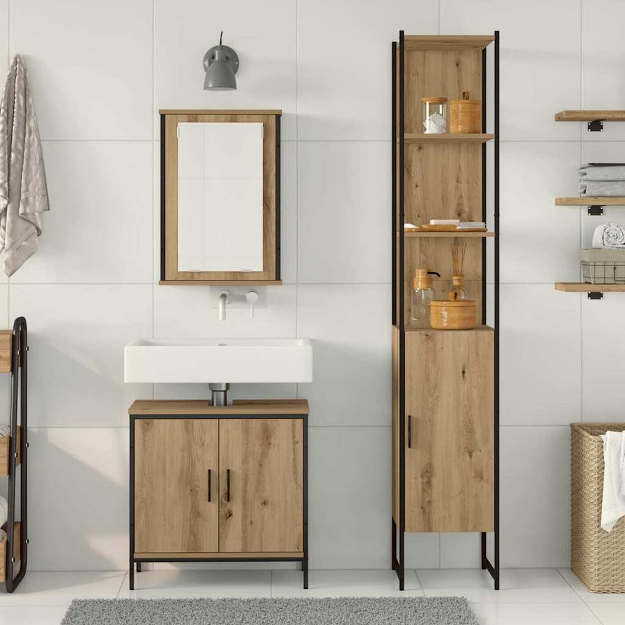 Badkamermeubelset met plank met opslag 3 pcs Bruin Bewerkt hout