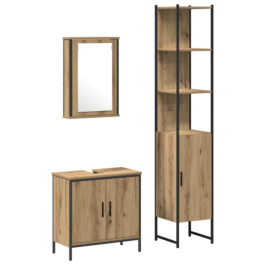 Badkamermeubelset met plank met opslag 3 pcs Bruin Bewerkt hout