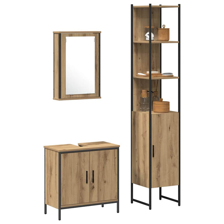 Badkamermeubelset met plank met opslag 3 pcs Bruin Bewerkt hout