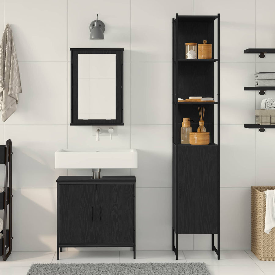 Badkamermeubelset 3 st Zwart 33 x 33 x 185,5 cm Bewerkt hout