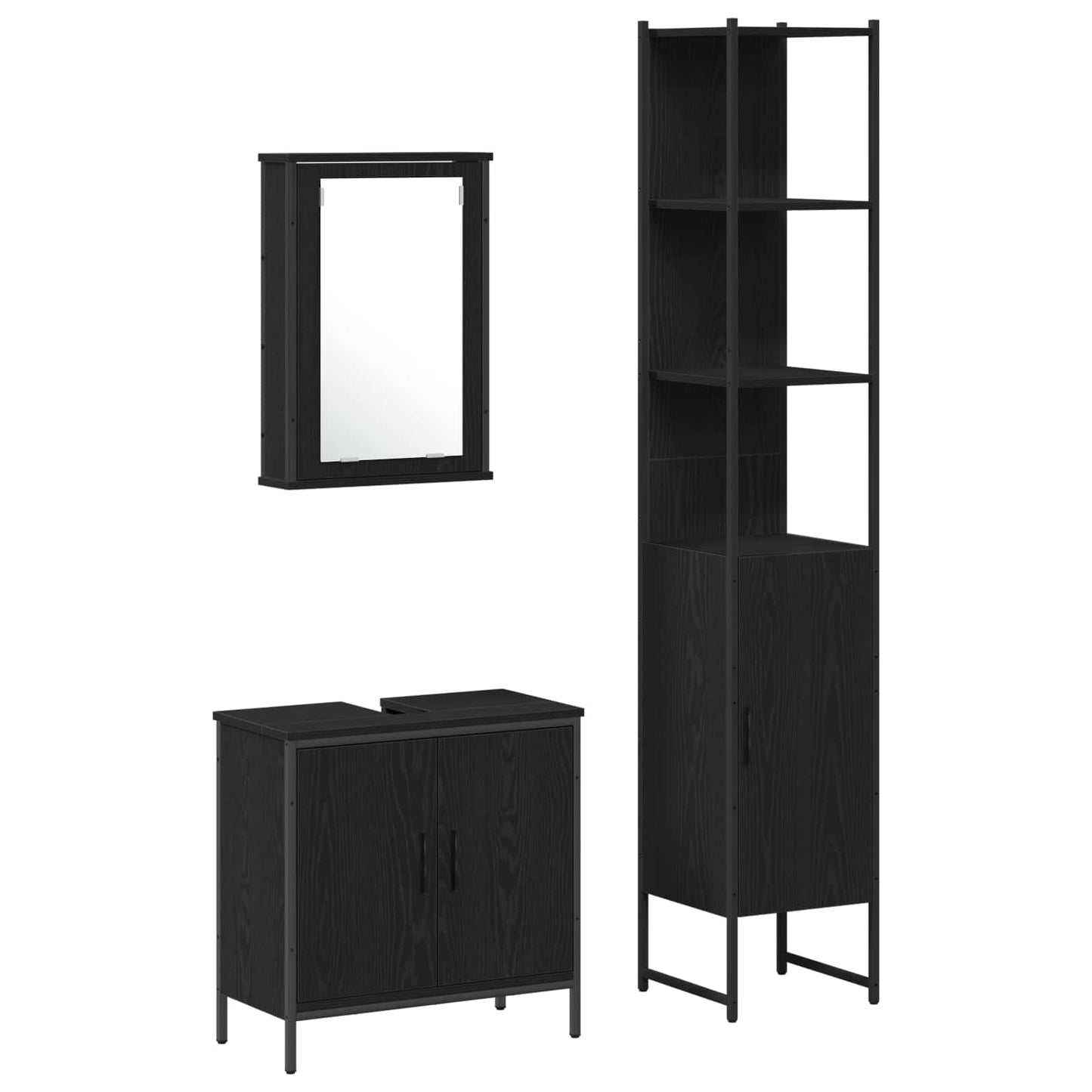 Badkamermeubelset 3 st Zwart 33 x 33 x 185,5 cm Bewerkt hout