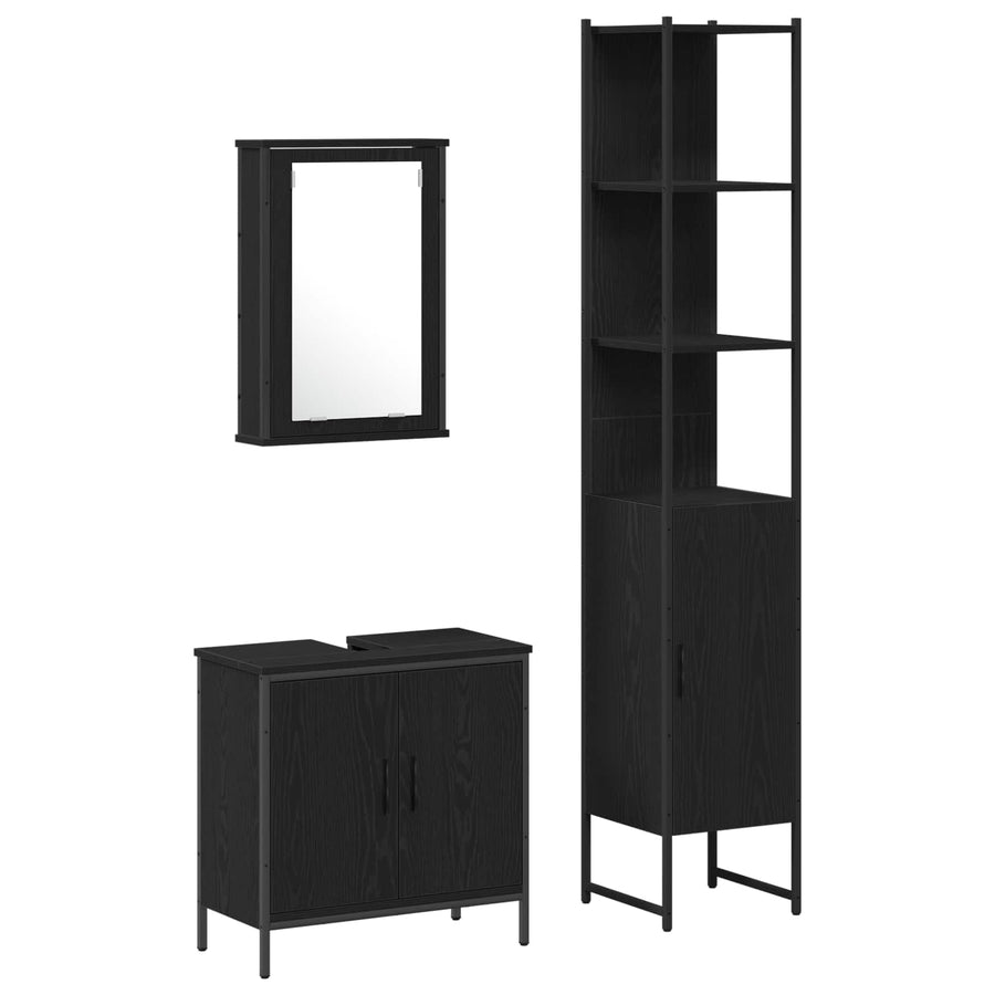 Badkamermeubelset 3 st Zwart 33 x 33 x 185,5 cm Bewerkt hout