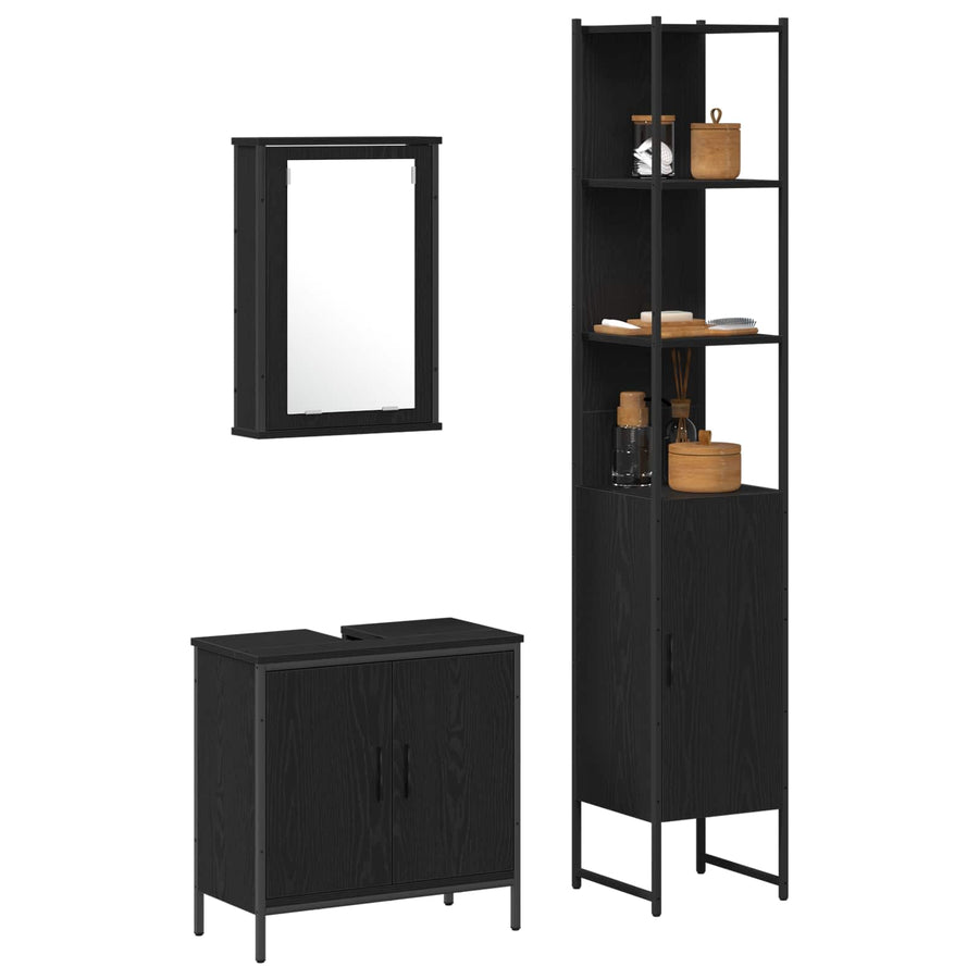 Badkamermeubelset 3 st Zwart 33 x 33 x 185,5 cm Bewerkt hout
