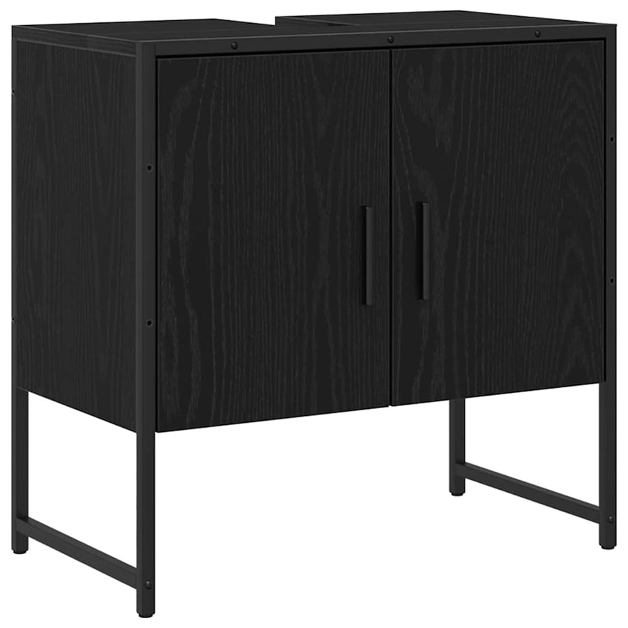 Badkamermeubelset met plank met opslag 4 pcs Zwart Bewerkt hout