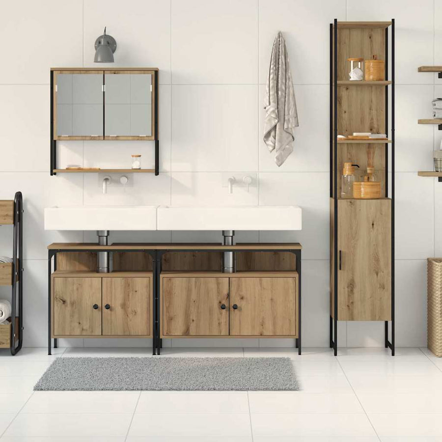 4-Delige Badkamer Meubelset in Artisan Eiken, Gelaagd Hout