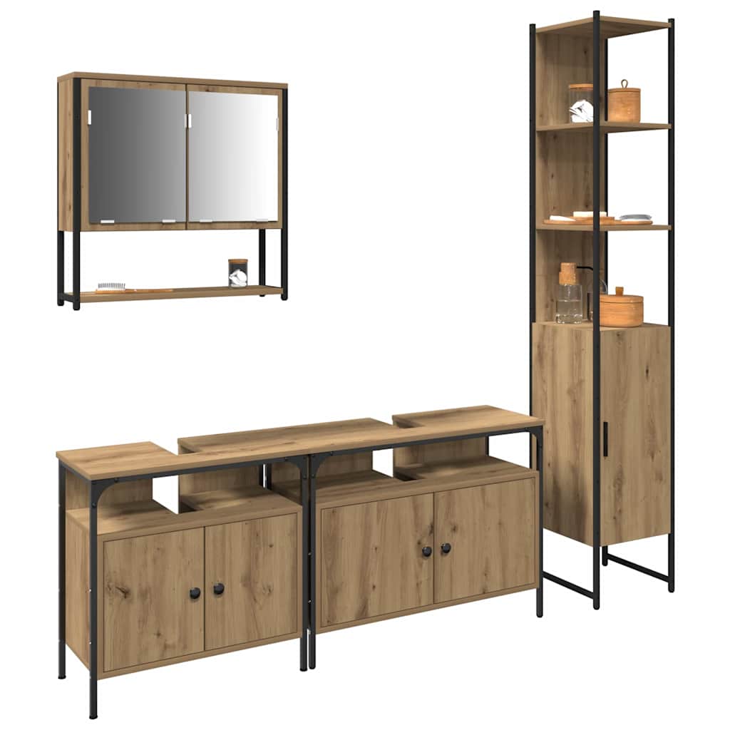 4-Delige Badkamer Meubelset in Artisan Eiken, Gelaagd Hout