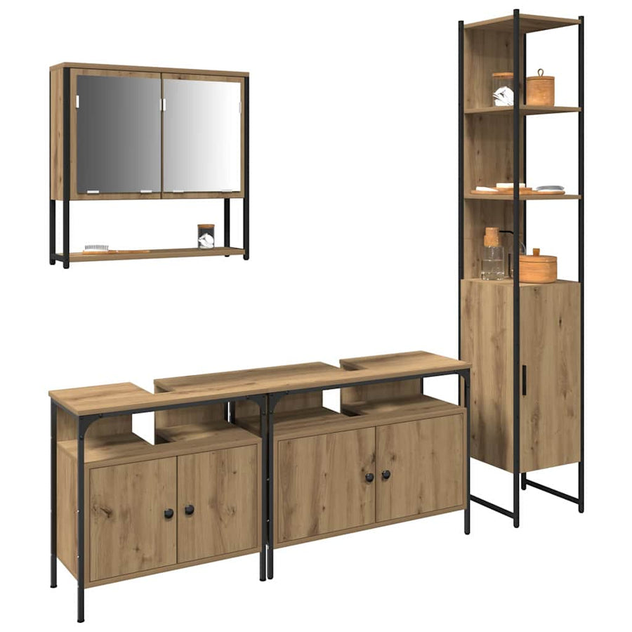 4-Delige Badkamer Meubelset in Artisan Eiken, Gelaagd Hout